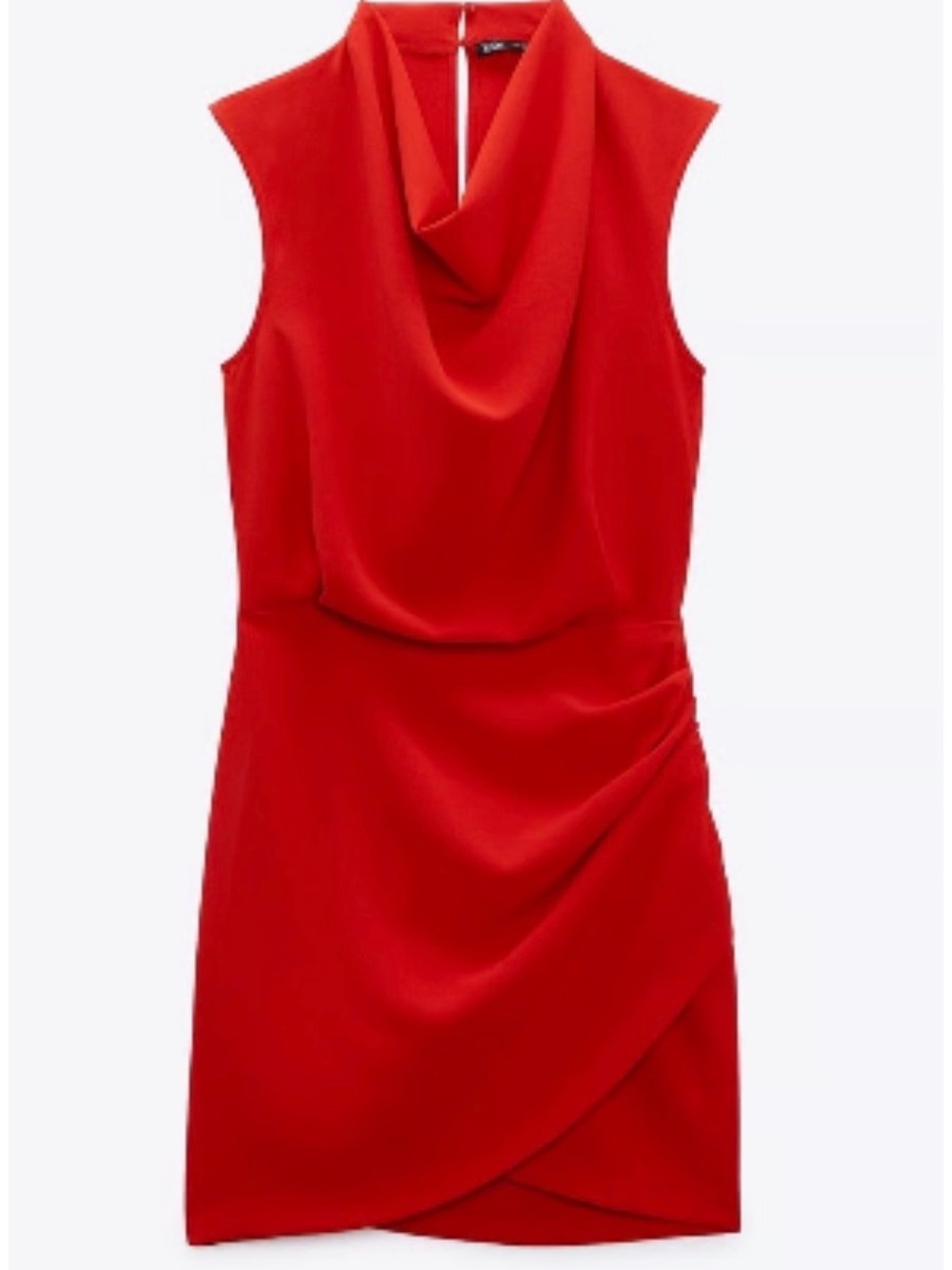 Zara Red Sleeveless Cowl Neck Draped Mini Dress